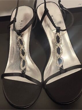 White House Black Market Black Strappy Crystal-Embellished Heels